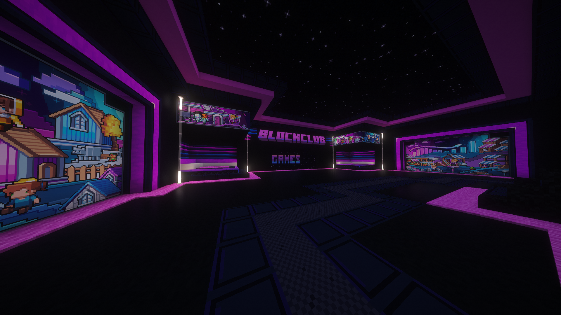 Cyberpunk social hub nightclub